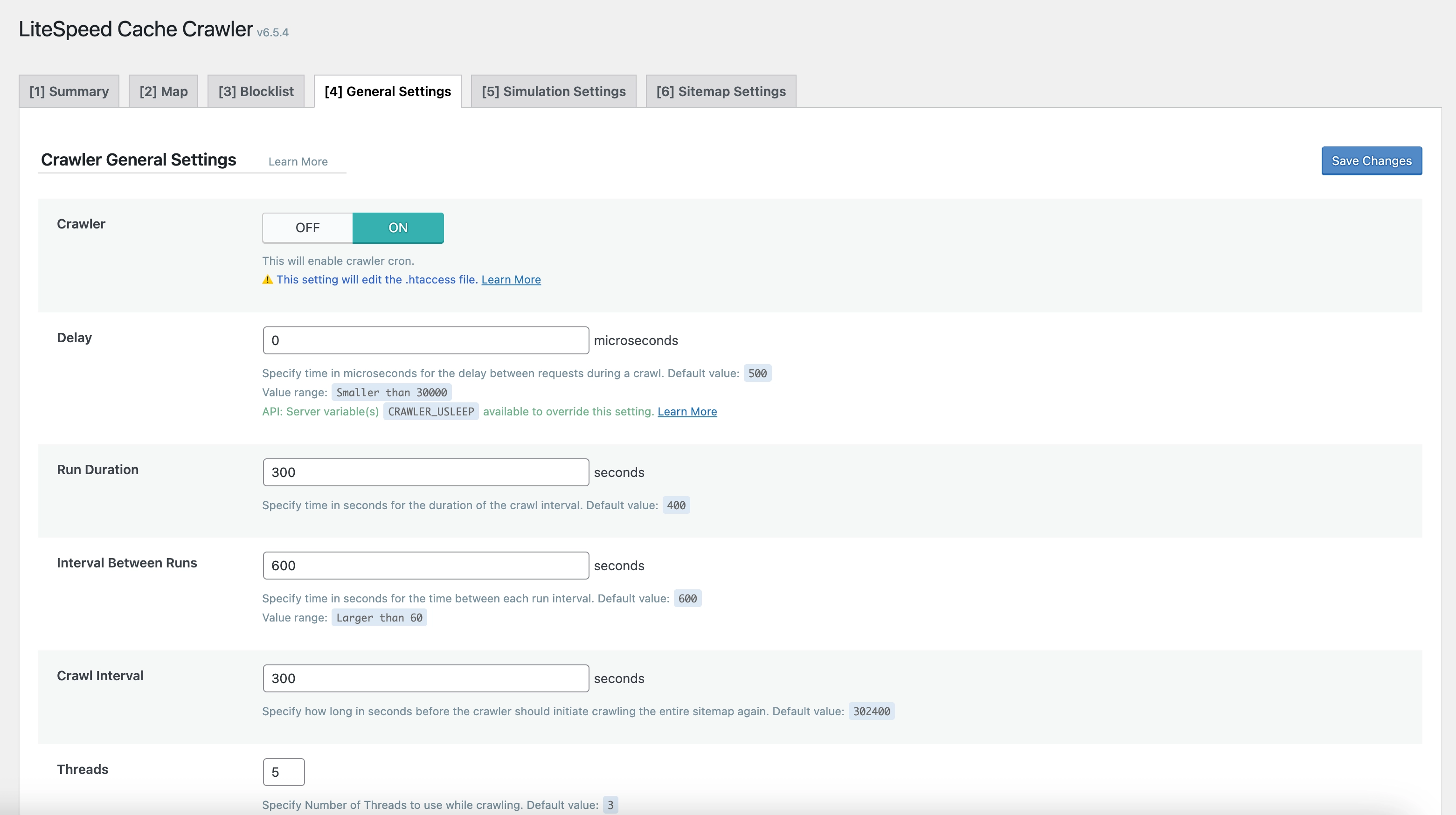 LiteSpeed Cache Crawler Settings