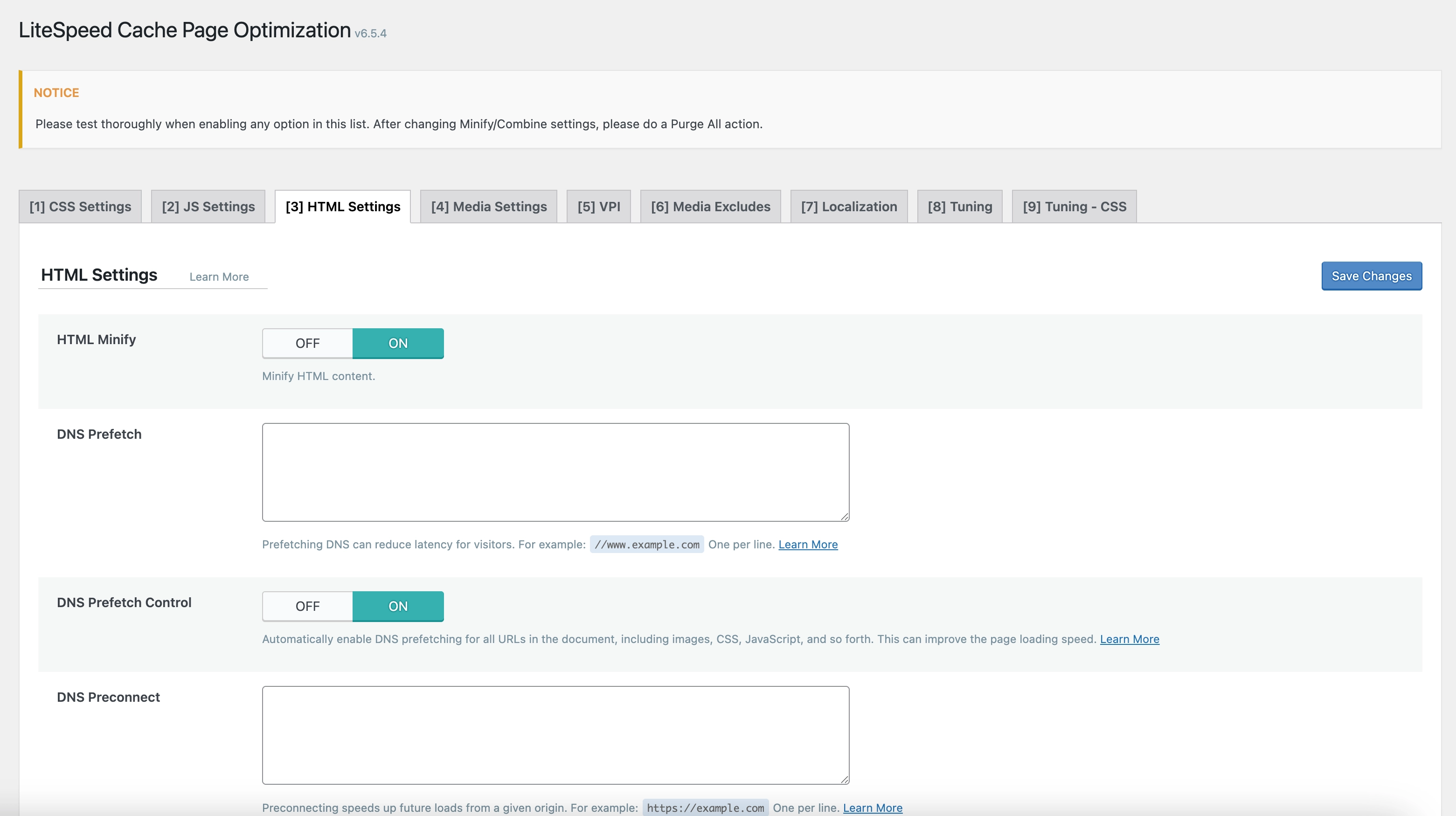 LiteSpeed Cache HTML Settings