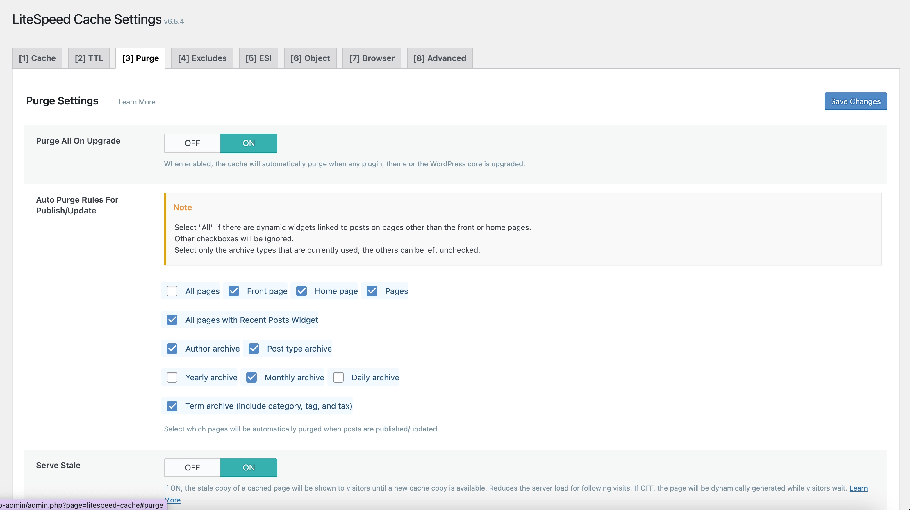 LiteSpeed Cache Purge Settings