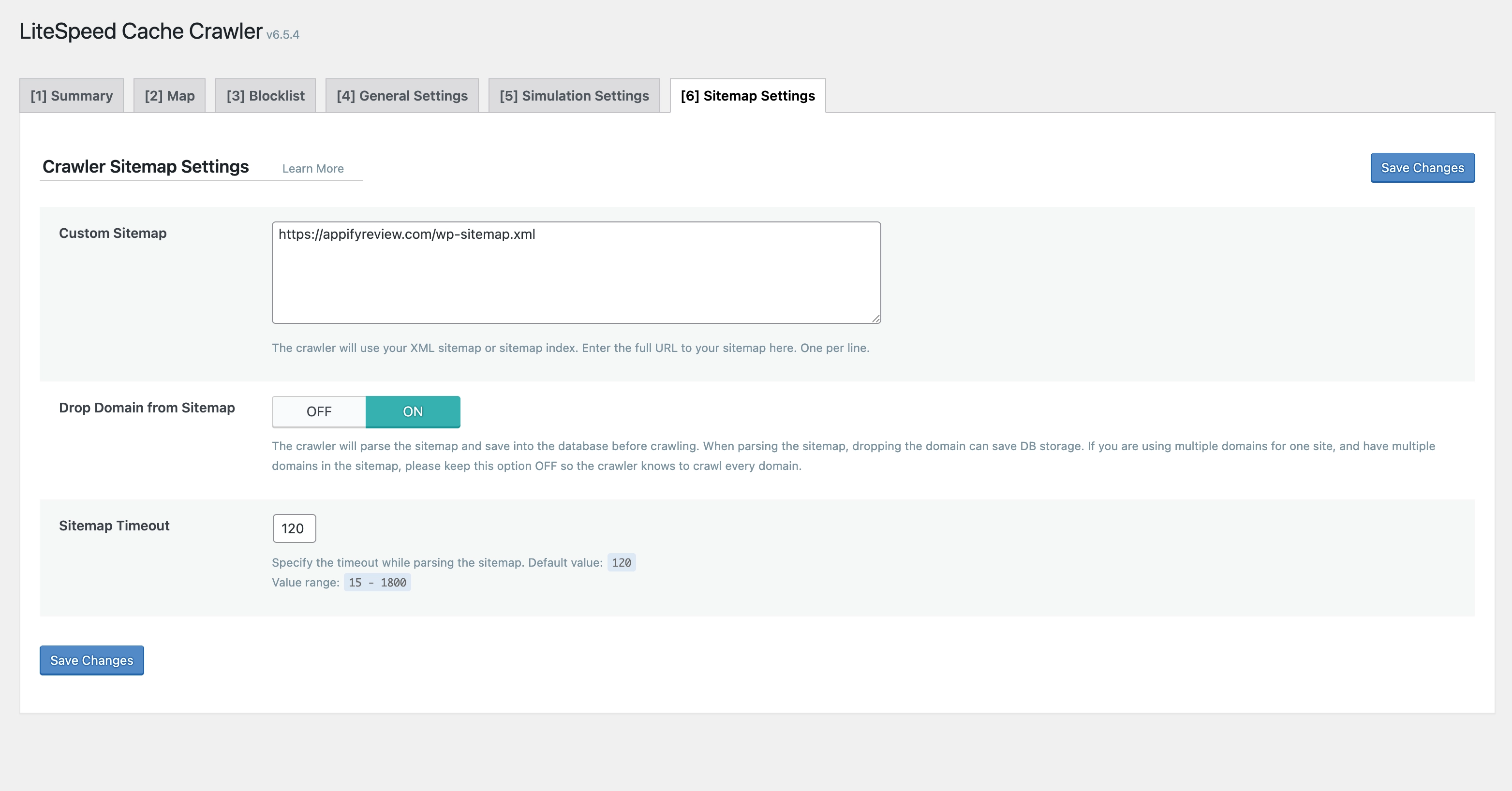 LiteSpeed Cache Sitemap Settings