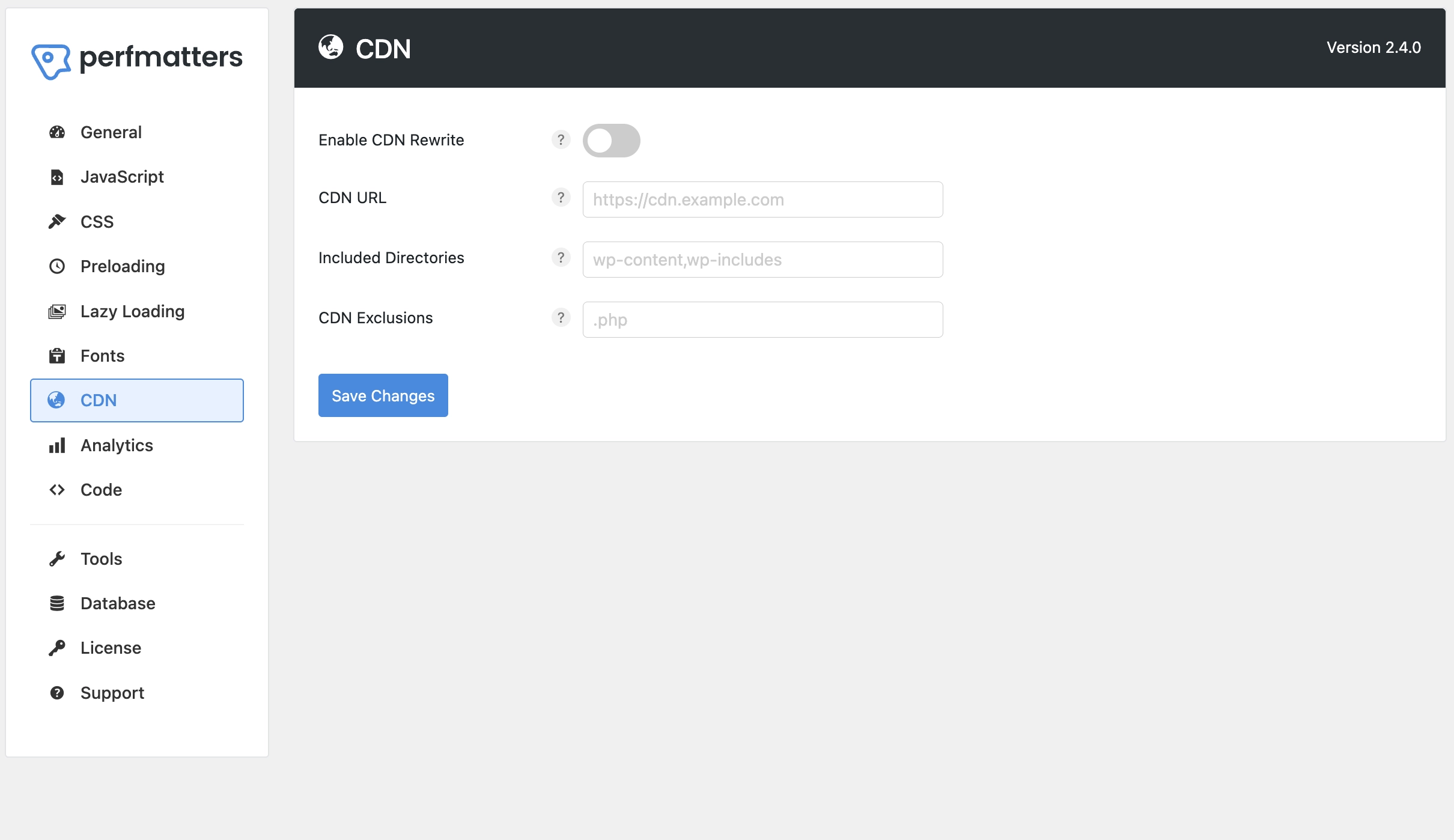 Perfmatters CDN Settings