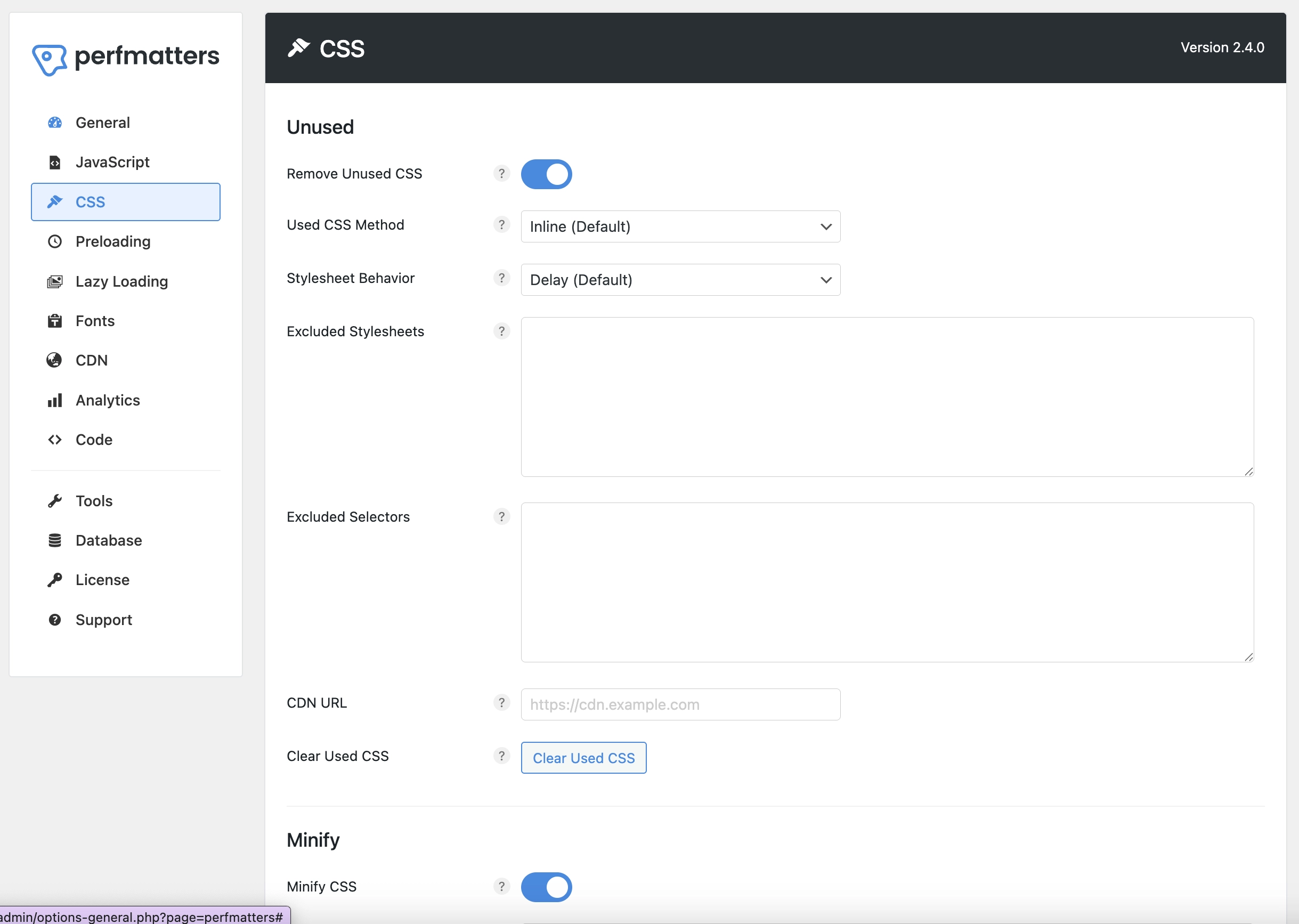 Perfmatters CSS Settings