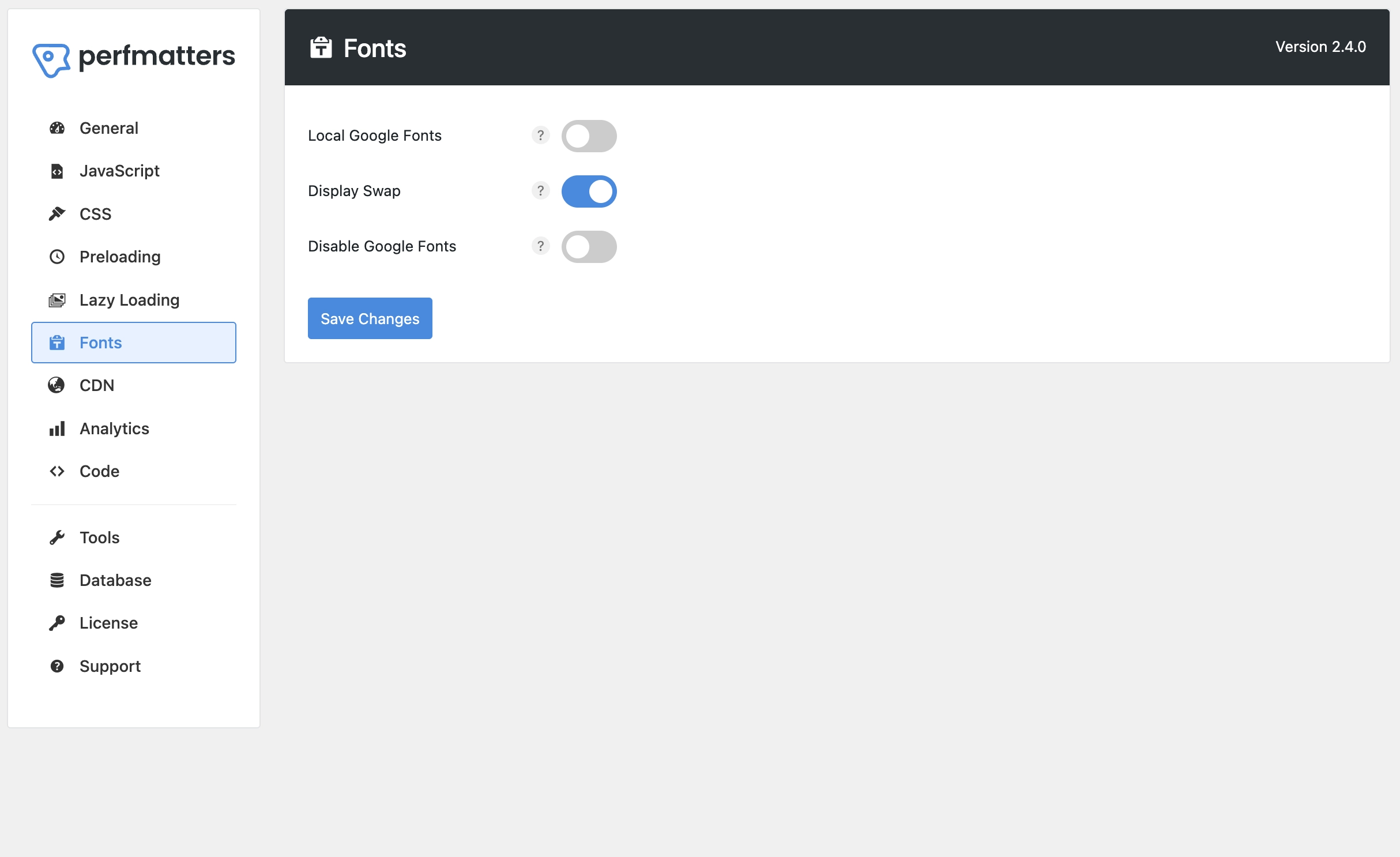 Perfmatters Font Settings